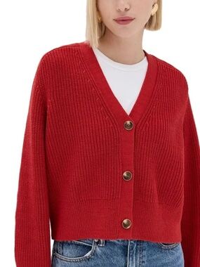 Reformation Jessa Cotton V Neck Button Knit Cardigan Sweater-Size XS